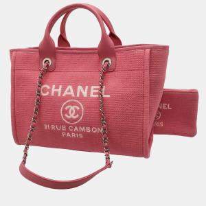 Chanel Pink Canvas Deauville Small Tote Bag