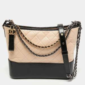 Chanel Light Beige/Black Quilted Aged Leather Medium Gabrielle Hobo