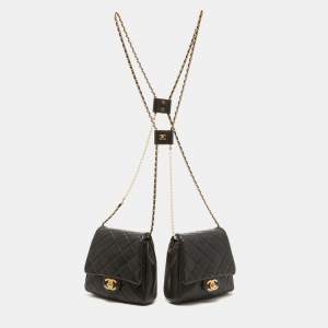 Pre Owned Chanel Black Quilted Leather Side-Packs Crossbody Bag