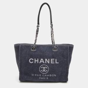 Chanel Navy Blue Tweed Medium Deauville Tote