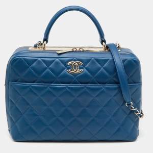 Pre Owned Chanel Blue Quilted Leather Large Trendy CC Bowler Bag
