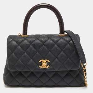 Pre Owned Chanel Black/Burgundy Quilted Caviar Leather Mini Coco Top Handle Bag