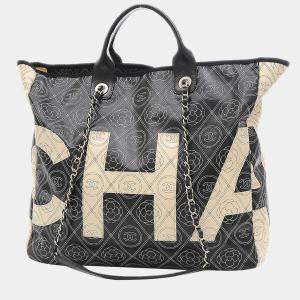 Chanel Black Coated Canvas Large Camelia Tote Bag