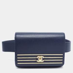 Chanel Navy Blue Caviar Leather Captain Gold Waist Bag