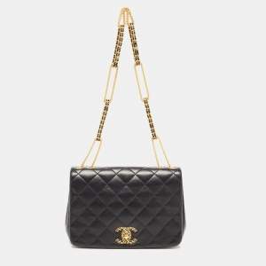 Chanel Black Quilted Leather CC Full Flap Bag