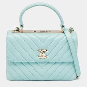 Chanel Green Chevron Leather Small Trendy CC Flap Top Handle Bag