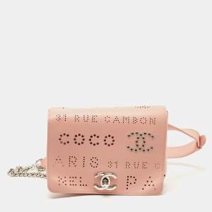 Pre Owned Chanel Pink Leather Eyelet Waist Bag