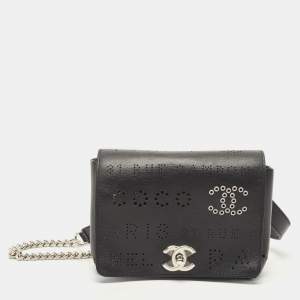 Chanel Black Leather Logo Eyelets Belt Bag
