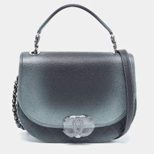 Pre Owned Chanel Metallic Grey Ombre Quilted Caviar Leather Coco Curve Flap Bag