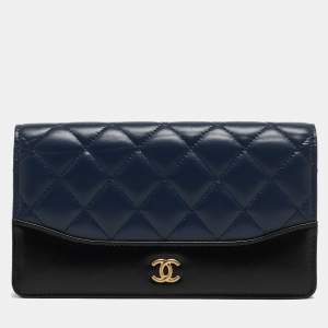 Chanel Blue/Black Quilted Leather Gabrielle Continental Wallet