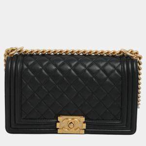 Chanel Black Calf Leather Quilted Medium Boy Shoulder Bags