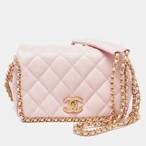 Pre Owned Chanel Pink Quilted Caviar Leather Mini Around Shoulder Bag