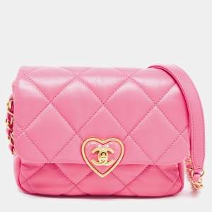 Pre Owned Chanel Pink Quilted Leather Mini Heart Flap Bag
