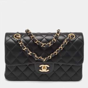 Pre Owned Chanel Black Quilted Leather Small Classic Double Flap Bag
