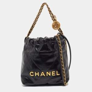 Pre Owned Chanel Black Quilted Leather Mini 22 Chain Bag