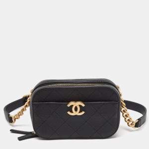 Pre Owned Chanel Black Quilted Caviar Leather Chic Affinity Belt Bag