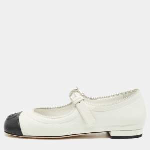 Chanel White/Black Leather CC Mary Jane Flats Size 36