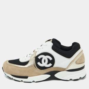Chanel Tricolor Suede, Leather and Mesh CC Low Top Sneakers Size 37.5