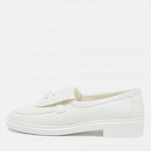 Chanel White Quilted Leather CC Turnlock Loafers Size 37.5
