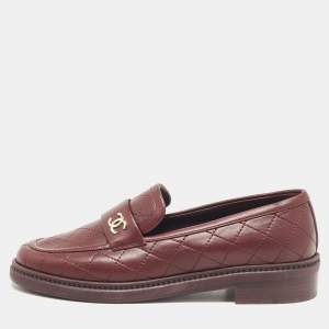 Chanel Burgundy Leather CC Loafers Size 36.5