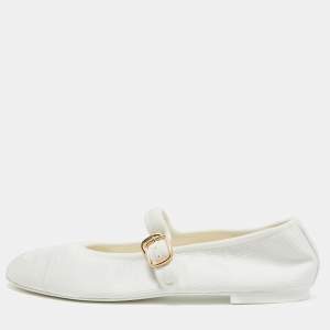 Pre Owned Chanel White Canvas CC Ballet Flats Size 38