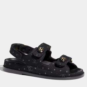 Chanel Black Denim Printed Sandals Size EU 38