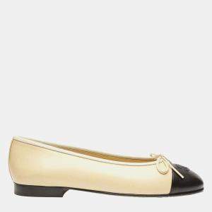 Chanel Beige Black Lambskin 10mm Ballet Size EU 37