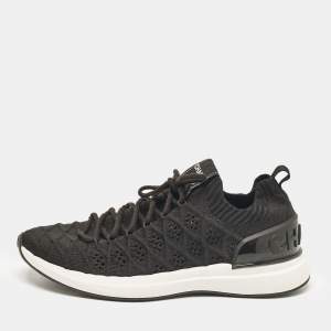 Chanel Black Knit Fabric CC Low Top Sneakers Size 38.5