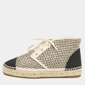 Chanel Beige Woven Canvas and Grosgrain CC High Top Sneakers Size 36