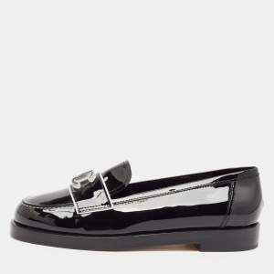 Chanel Black Patent Leather CC Slip On Loafers Size 38.5