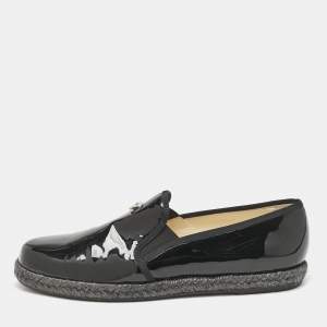 Chanel Black Patent Leather CC Espadrille Loafers Size 41