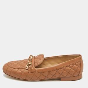 Chanel Brown Quilted Leather CC Chain Loafers Size 37.5