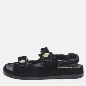 Chanel Black Tweed Dad Slingack Flat Sandals Size 39