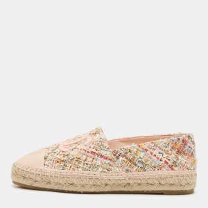 Pre Owned Chanel Multicolor Suede and Tweed CC Espadrille Flats Size 40
