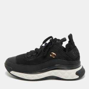 Pre Owned Chanel Black Fabric and Leather CC Low Top Sneakers Size 38