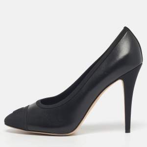 Chanel Black Canvas and Leather CC Cap Toe Pumps Size 41.5