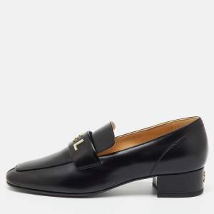 Pre Owned Chanel Black Leather Interlocking CC Penny Loafers Size 38