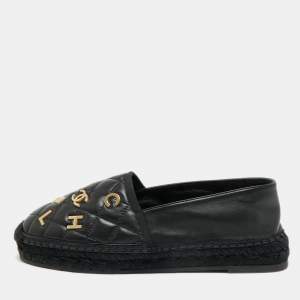 Pre Owned Chanel CC Logo Size 41 Black Quilted Leather Espadrille Flats