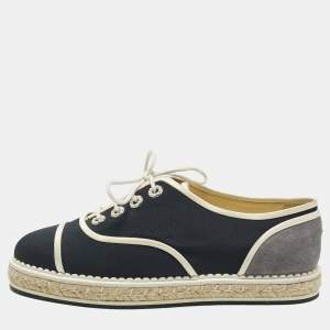 Pre Owned Chanel CC Size 37 Tricolor Fabric and Suede Cap Toe Espadrille Low Top Sneakers