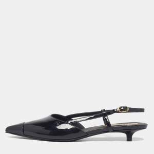 مملوكة مس بقًا Chanel  Size 39 Black Patent Leather  CC Cap Toe Slingback Flat Sandals