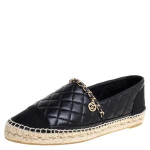 Pre Owned Chanel  Black Quilted Leather Chain-Link CC Espadrille Size 40