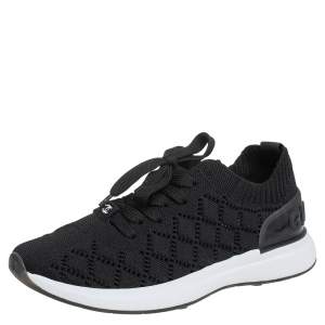 Pre Owned Chanel Black Mesh And Knit Fabric CC Sneakers Size 38