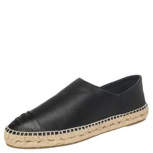 مملوكة مسبقًا Chanel Dark Blue/Black Leather CC Cap Toe Espadrille Flats Size 39