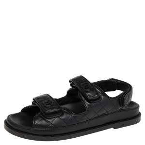 Chanel Black Quilted Leather Dad Sandals Size 39.5