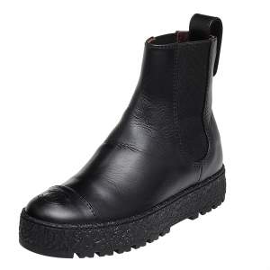 Chanel Black Leather CC Cap Toe Ankle Boots Size 35