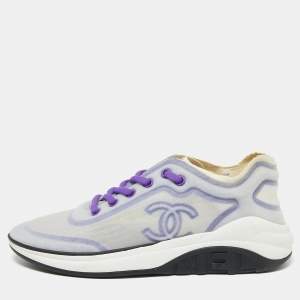 Chanel Purple/White Net And Fabric Lyrca Logo Trainers Sneakers Size 39