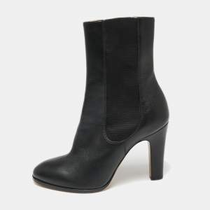 Chanel Black Leather CC Ankle Length Boots Size 38
