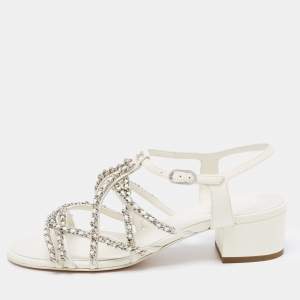 مملوكة مسبقًا Chanel White Leather Chain Sandals Size 39.5 