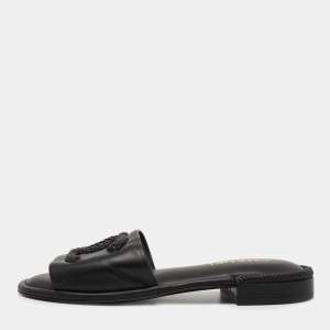 Pre Owned Chanel Black Leather CC Flat Slides Size 39
