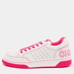 Chanel White/Pink Leather 22P Trainer Sneakers Size 39.5